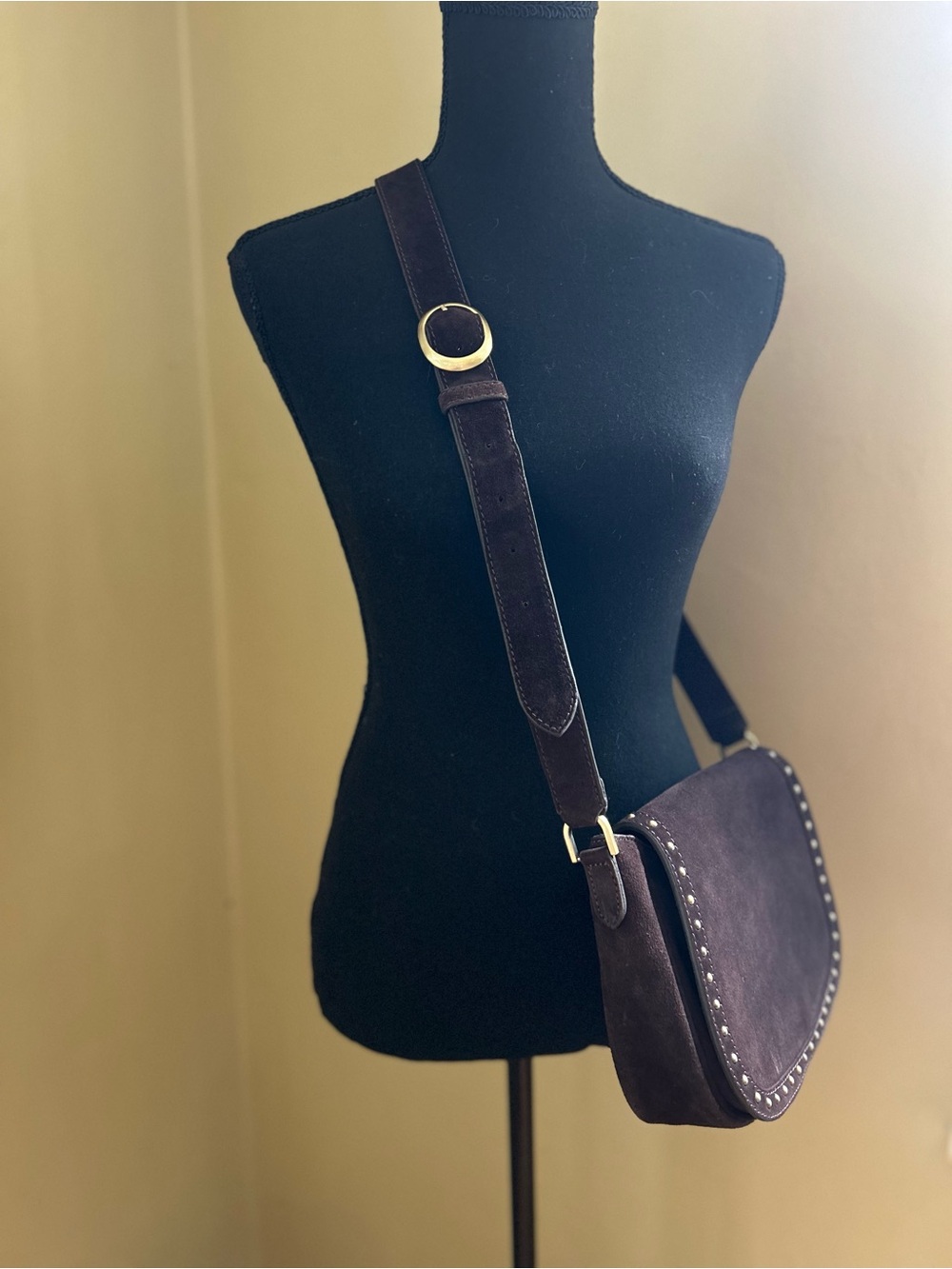 Anna Paola Chocolate Brown Suede Studded Boho Crossbody Bag - Like New!